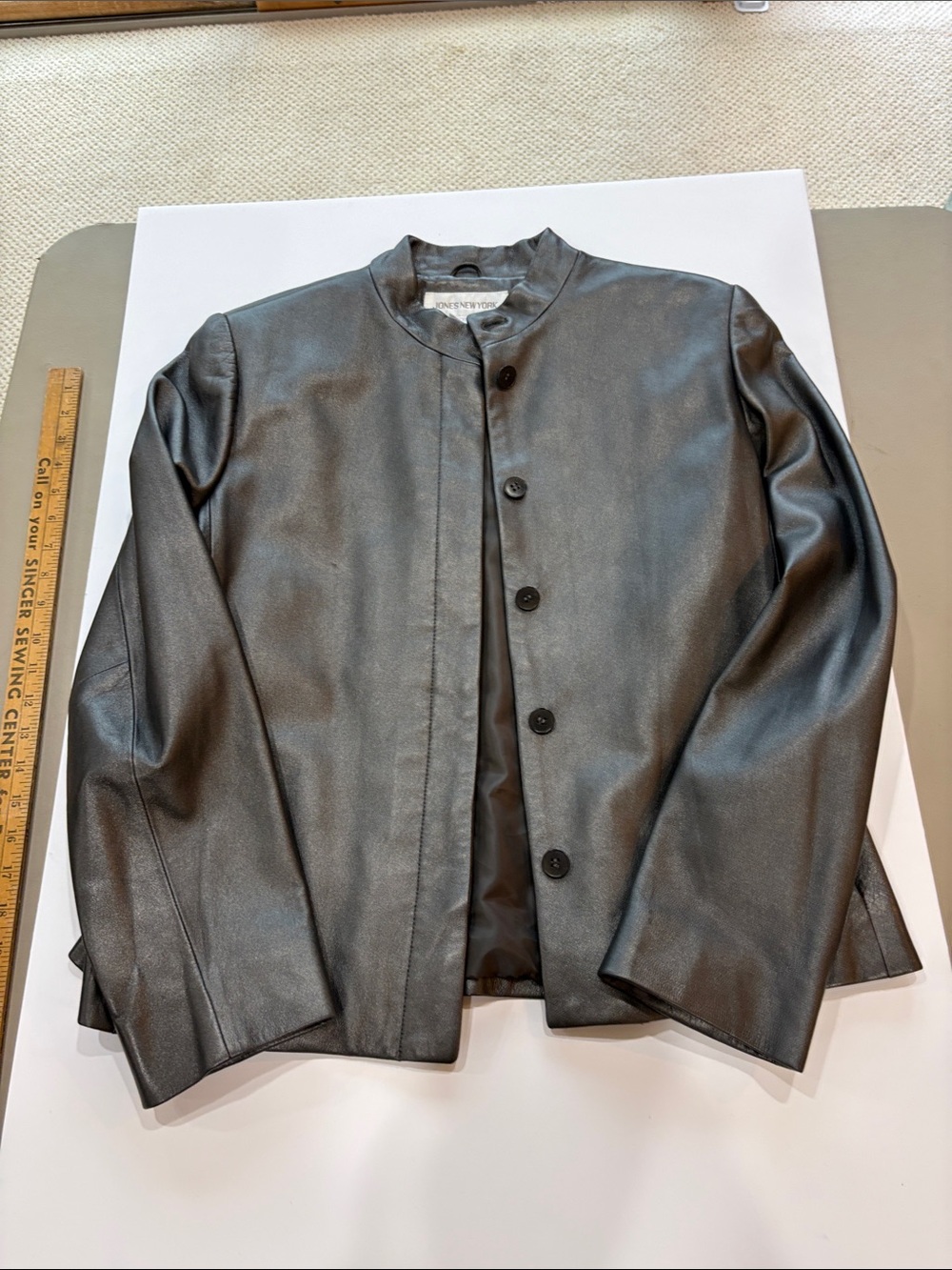 Jones New York Black Leather Button-Front Jacket